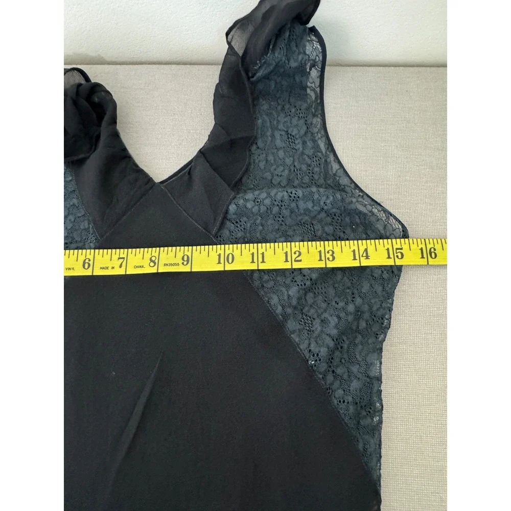 Vintage Black Sheer Mesh Long Slip Lace Insert Ruffle Trim Small - Picture 7 of 7